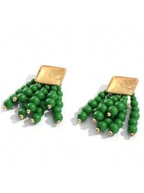 New! Green Boho Beaded Drop Earrings (3001) NWOT